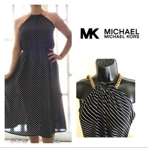 MICHAEL Michael Kors Black and White Striped Midi Dress